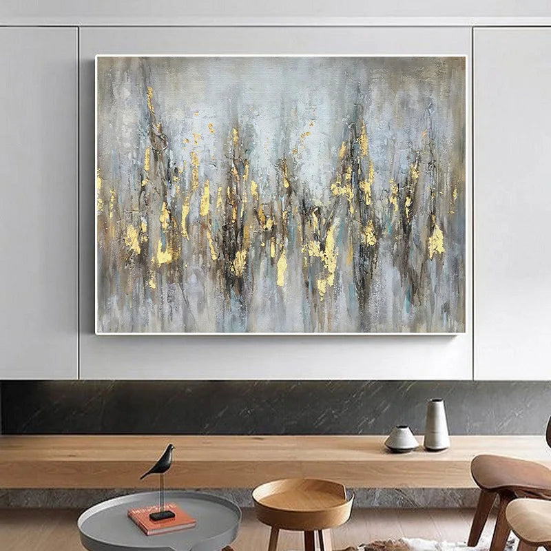 Modern Golden Gray Vintage Urban Abstract Wall Art Fine Art Canvas Print Large Formats Pictures For Living Room Dining Room Art Decor