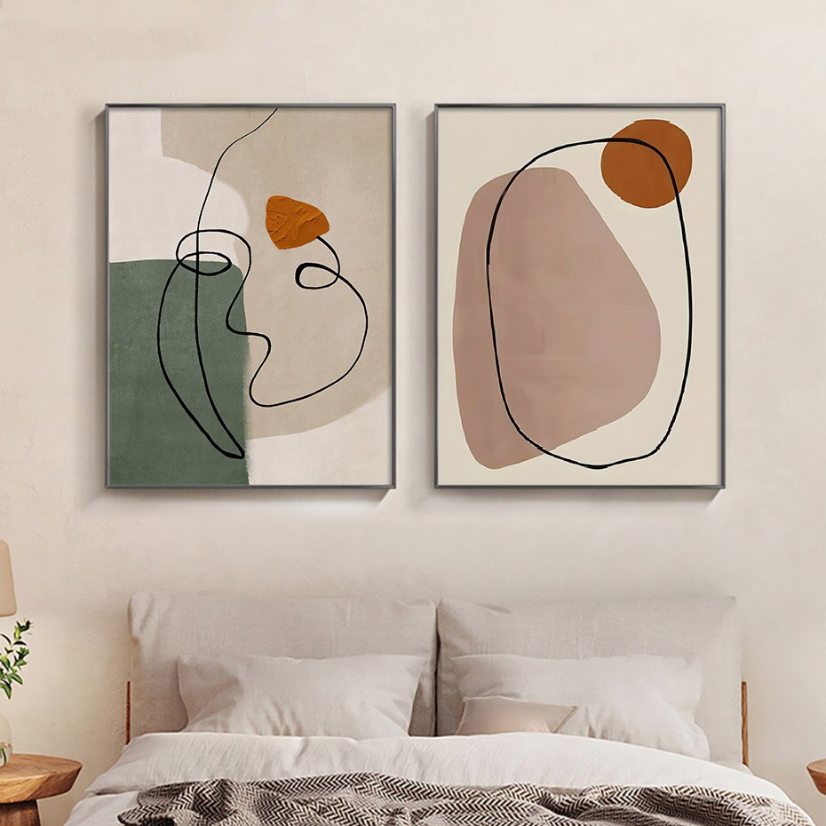 Abstract Beige Terracotta Portrait Line Art Wall Art Fine Art Canvas Prints For Modern Apartment Living Room Dining Room Home Office Decor