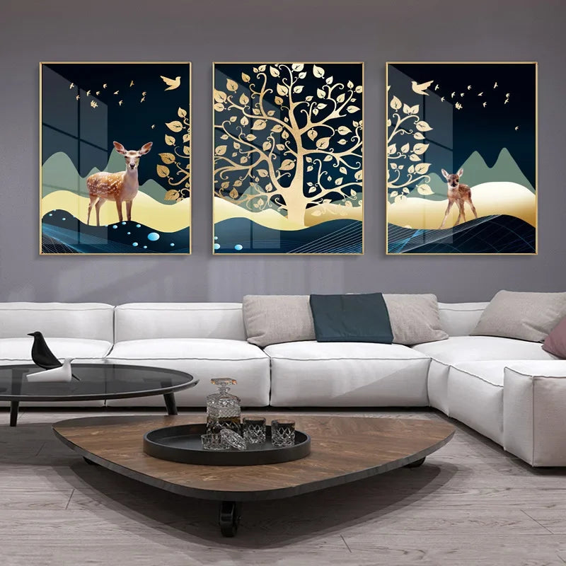 Auspicious Golden Birds In The Flowing Moonlight Landscape Wall Art Fine Art Canvas Prints Modern Pictures For Living Room Dining Room Bedroom Art