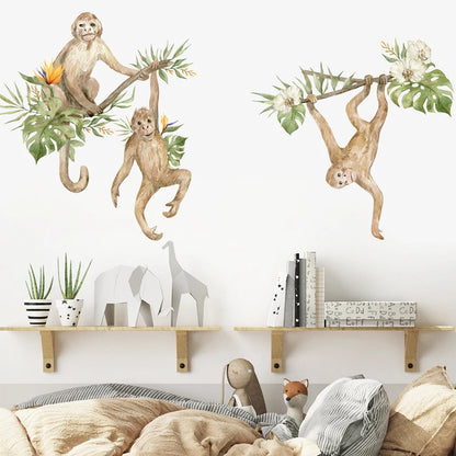 Chimps In The Tree Wall Sticker For Children's Nursery Room Removable Peel & Stick PVC Wall Decal Murals For Creative Kid's Room Decoration