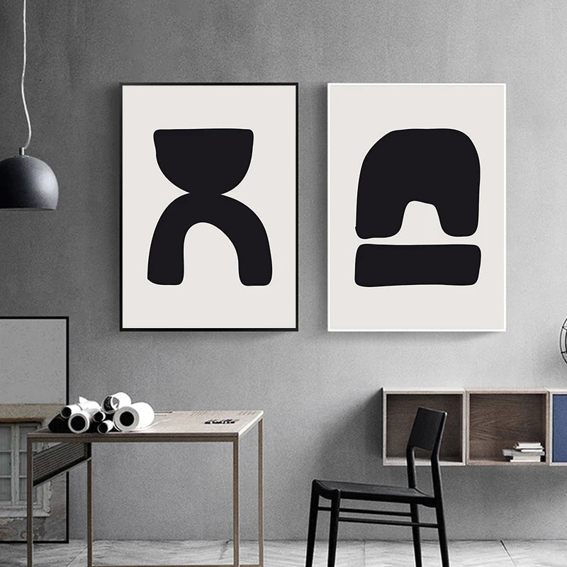 Minimalist Abstract Primitive Symbols Wall Art Fine Art Canvas Prints Black White Pictures For Modern Apartment Living Room Home Decor