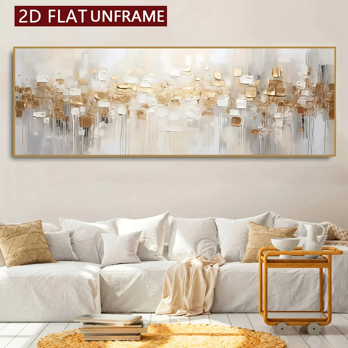 Modern Abstract Golden White Cityscape Horizon Wall Art Fine Art Canvas Print Wide Format Art For Above The Sofa