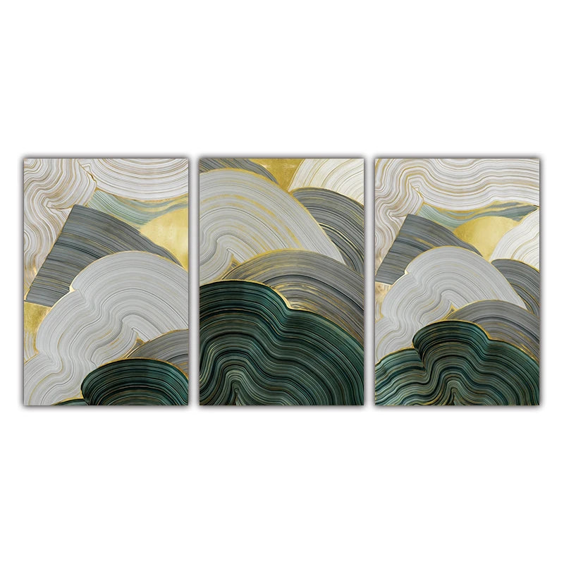 Green Beige Gray Flowing Swirls Abstract Wall Art Fine Art Canvas Prints Pictures For Modern Apartment Dining Room Living Room Art Decor