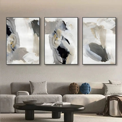 * Featured Sale * Abstract Brush Strokes Black White & Gray Wall Art Fine Art Canvas Prints Nordic Pictures For Modern Apartment Wall Decor
