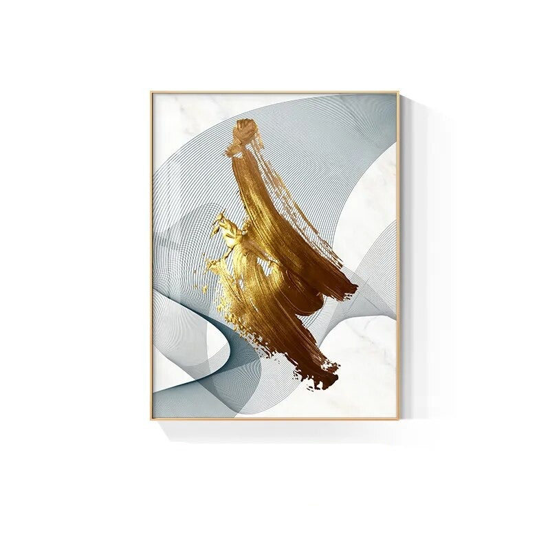 Modern Black Gray Golden Abstract Wall Art Fine Art Canvas Prints Pictures For Luxury Apartment Living Room Home Office Salon Art Decor