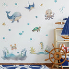 Cute Marine Animals Whale Turtle Octopus Wall Decals For Children's Nursery Room Underwater World Peel & Stick Wall Stickers For Creative DIY Home Decor