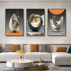 Modern living room with abstract wall art and a sofa.