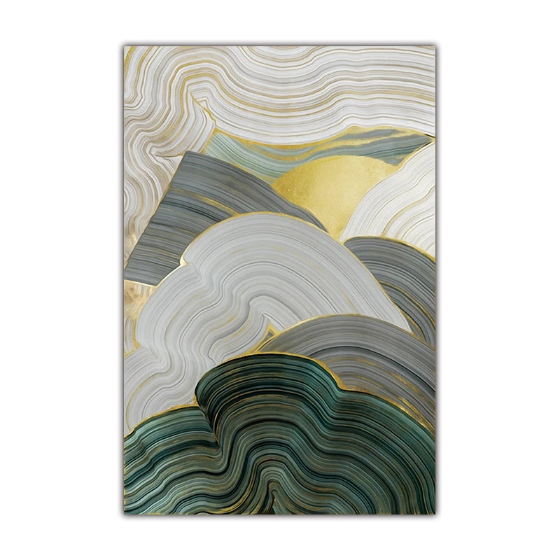 Green Beige Gray Flowing Swirls Abstract Wall Art Fine Art Canvas Prints Pictures For Modern Apartment Dining Room Living Room Art Decor