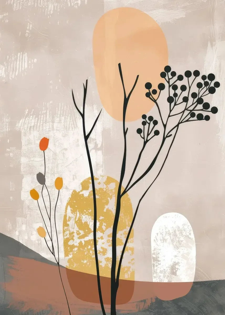 Rustic Abstract Botanical Still Life Floral Wall Art Fine Art Canvas Print For Modern Living Room Dining Room Kitchen Art Decor