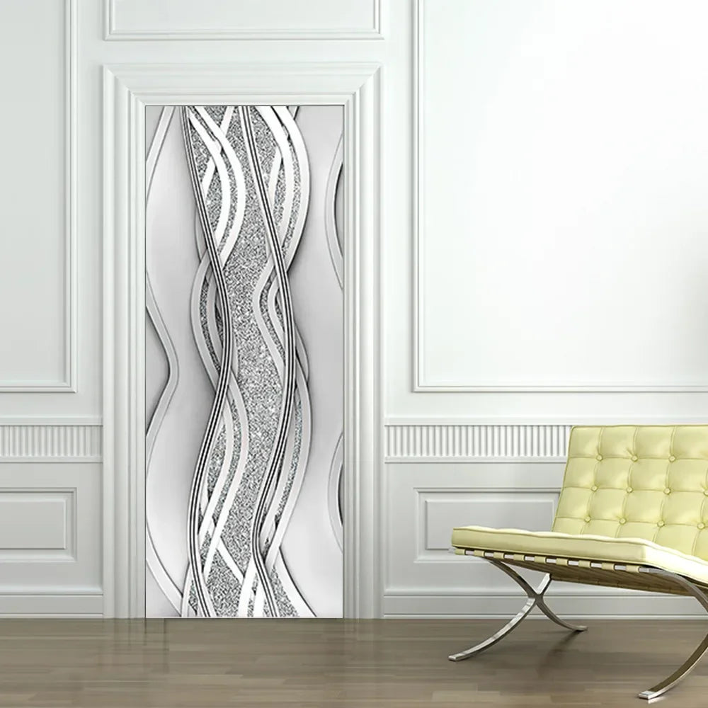 Modern Abstract Pearl Geometric Door Sticker Mural Removable PVC Vinyl Peel N Stick Wall Art Mural Decal For Interior Doors Creative DIY Home Decor