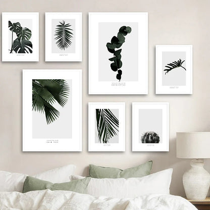 Minimalist Green Leaves Modern Botanical Specimen Wall art Fine Art Canvas Prints Gallery Wall Pictures For Living Room Dining Room Art Decor