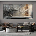 Blossom Tree Stone Terrace Oriental Zen Still Life Wall Art Fine Art Canvas Print Large Format Abstract Picture For Living Room Dining Room Home & Office Decor