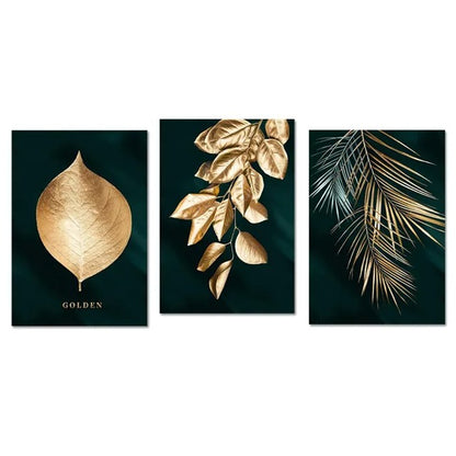 * Featured Sale * Golden Leaf Wall Art Minimalist Nordic Tropical Plants Fine Art Canvas Prints Pictures For Living Room Dining Room Art Decor