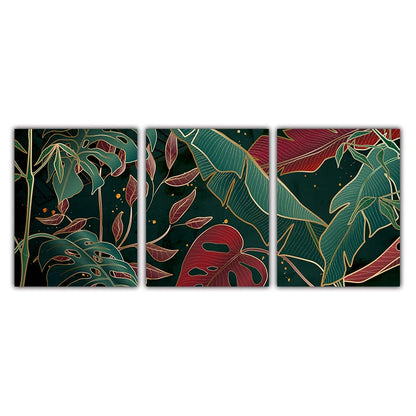 Modern Abstract Tropical Botany Wall Art Fine Art Canvas Prints Red Green Palm Leaves Posters Pictures For Living Room Hotel Room Decor