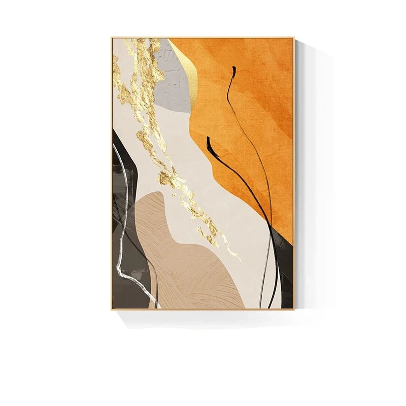 Colorful Nordic Abstract Geomorphic Wall Art Fine Art Canvas Prints Green Brown Beige Orange Pictures For Living Room Dining Room Decor