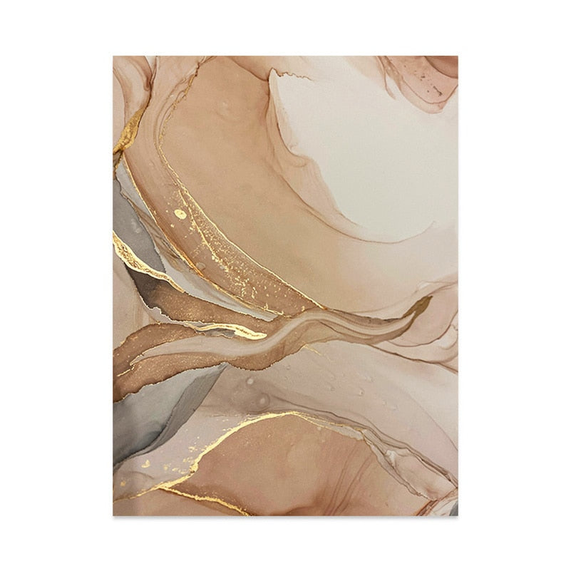 Modern Abstract Liquid Beige Golden Liquid Marble Wall Art Fine Art Canvas Prints Pictures For Luxury Living Room Chic Bedroom Art Decor