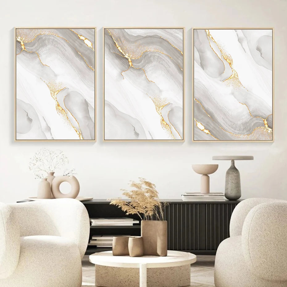 Light Luxury Golden Gray Marble Print Wall Art Fine Art Canvas Prints Posters Abstract Minimalist Pictures For Modern Living Room Decor