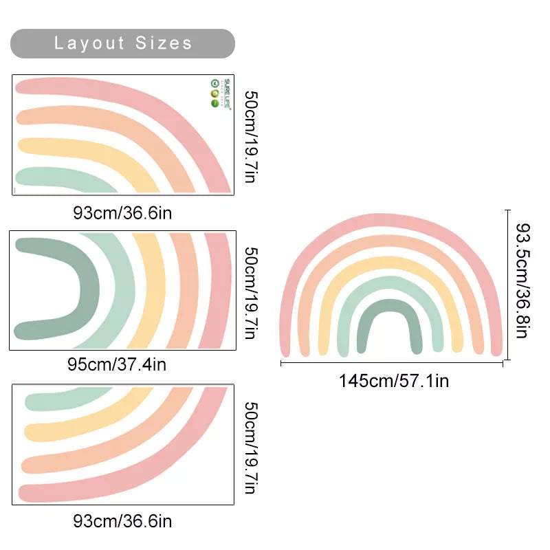 Big Colorful Rainbow Wall Decal For Kid's Room Removable Peel & Stick PVC Decal Mural For Children's Nursery Wall Creative DIY Home Decor