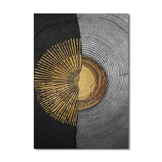 Golden Black Wood Tree Rings Wall Art Fine Art Canvas Prints Modern Abstract Pictures For Urban Loft Luxury Living Room Decor