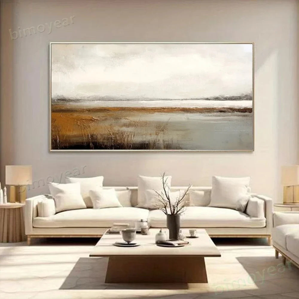 Contemporary Beige Grey Abstract Wall Art Fine Art Canvas Print Picture For Modern Apartment Living Room Dining Room Bedroom Art Decor