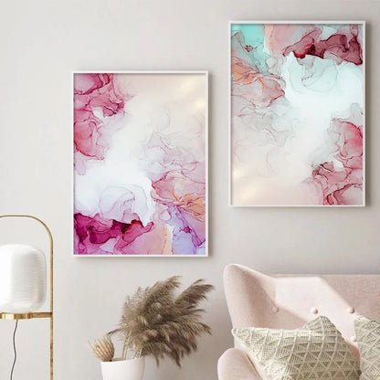 Abstract Minimalist Pink Ink Marble Print Wall Art Fine Art Canvas Prints Pictures For Living Room Bedroom Hotel Room Art Decor