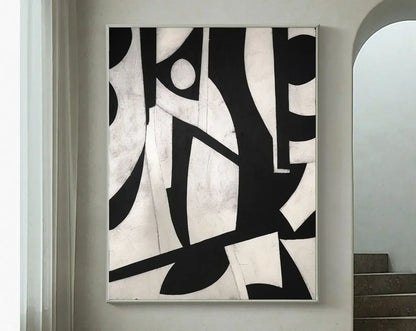  Hand Painted  Black Beige Modern Abstract Art Large Format Canvas Oil Painting For Living Room Entrance Hall Foyer Art Decor - Unique Wall Art Hand Painted On Canvas (Unframed)