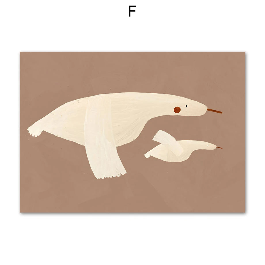 Fly High White Swan Cute Bunny Nursery Wall Art Fine Art Canvas Prints Modern Neutral Color Pictures For Modern Nursery Room Kid's Room Art Decor