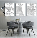 London Paris New York Amsterdam City Map Wall Art Fine Art Canvas Prints Black White Posters Pictures For Living Room Home Office Decor