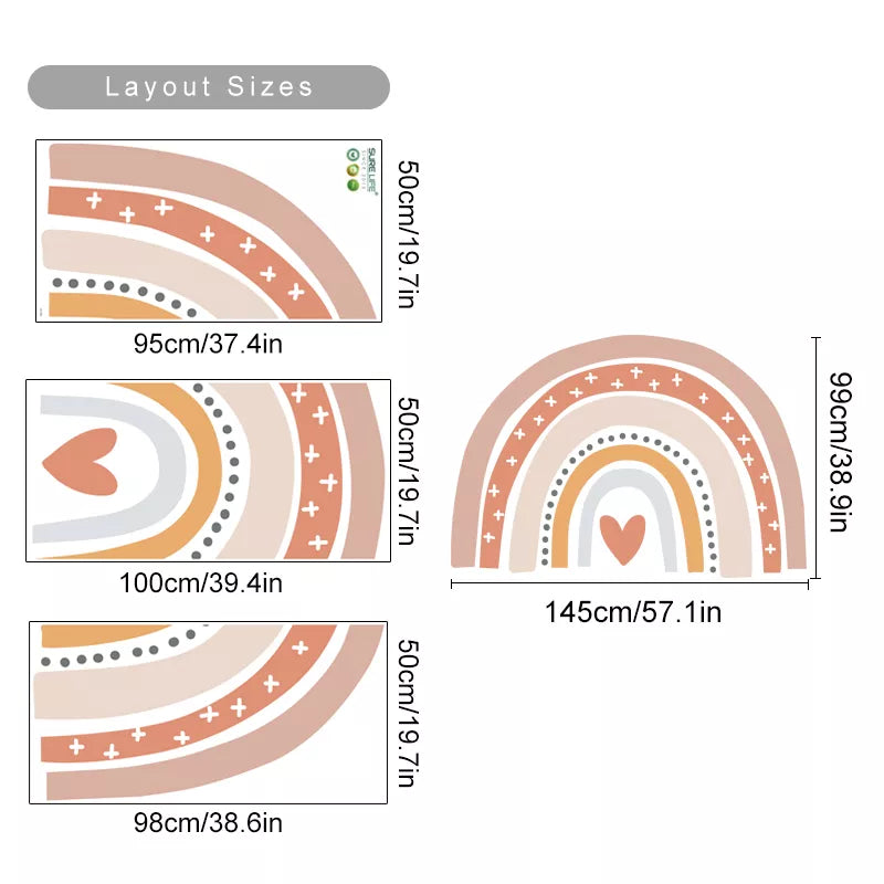 Big Colorful Rainbow Wall Decal For Kid's Room Removable Peel & Stick PVC Decal Mural For Children's Nursery Wall Creative DIY Home Decor