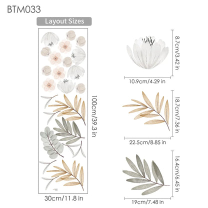 Simple Elegant Flowers & Leaves Modern Botanical Wall Stickers For Living Room Removable Peel & Stick PVC Wall Decals Creative DIY Home Decor