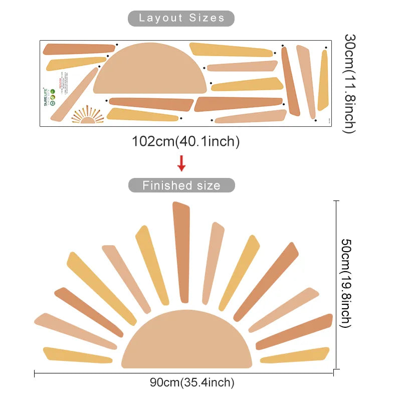 Big Sunshine Sun Rise Wall Sticker For Nursery Room Removable Peel & Stick Wall Decal Mural For Children's Room Creative DIY Kid's Room Wall Decor 