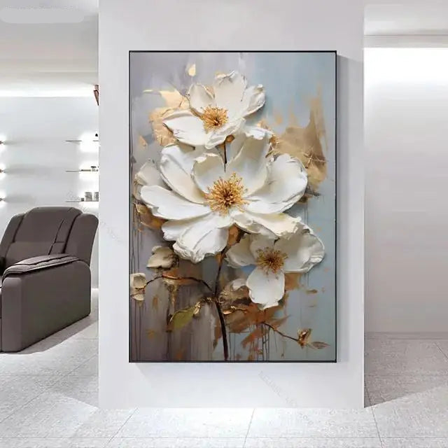 Big White Floral Wall Art Fine Art Canvas Prints Modern Botany Pictures For Living Room Dining Room Entrance Hallway Wall Decoration