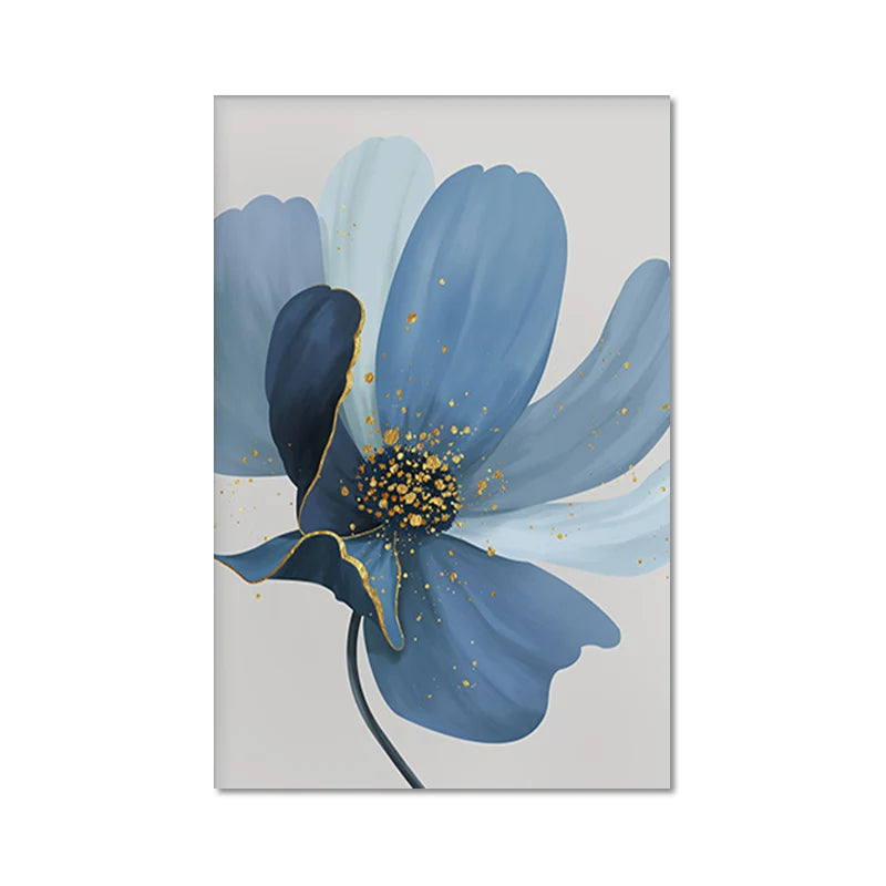 Big Blue Petal Floral Wall Art Fine Art Canvas Prints Modern Botanical Abstract Pictures For Living Room Bedroom Dining Room Art Decor