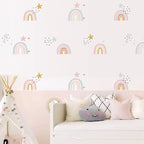 Cute Pink Rainbow Stars Nursery Wall Stickers Removable Peel & Stick Vinyl Wall Decals For Baby's Room Creative DIY Wall Decor For Girl's Room