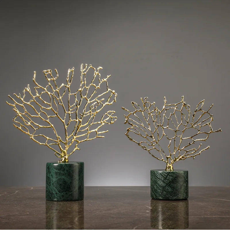 Ocean Themed Faux Coral Resin Ornaments Crystal Tree Glass Vase Decorative Figurines Abstract Art Sculpture For Luxury Living Room Coffee Table Decor