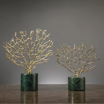 Ocean Themed Faux Coral Resin Ornaments Crystal Tree Glass Vase Decorative Figurines Abstract Art Sculpture For Luxury Living Room Coffee Table Decor