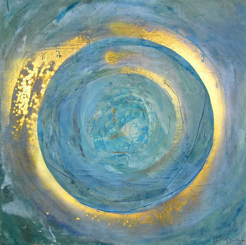 Blue Golden Swirl Circle Wall Art Fine Art Canvas Prints Square Format Abstract Pictures For Living Room Bedroom Home Office Art Decor