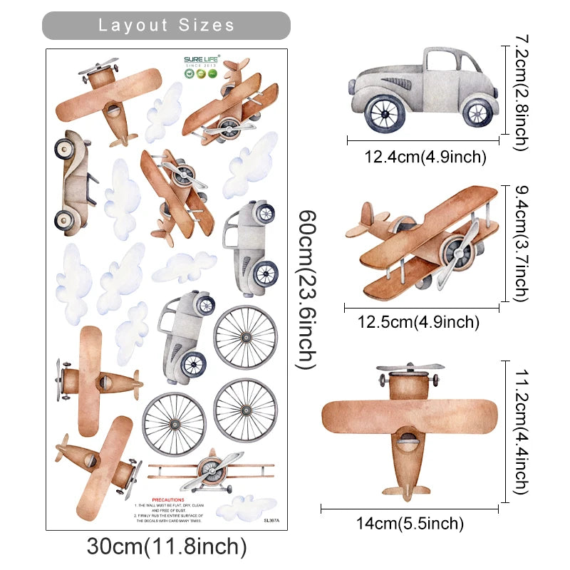 Cute Cartoon Trucks Buses & Cars Wall Stickers For Boy's Room Removable Peel & Stick PVC Wall Decals For Creative DIY Nursery Home Decor