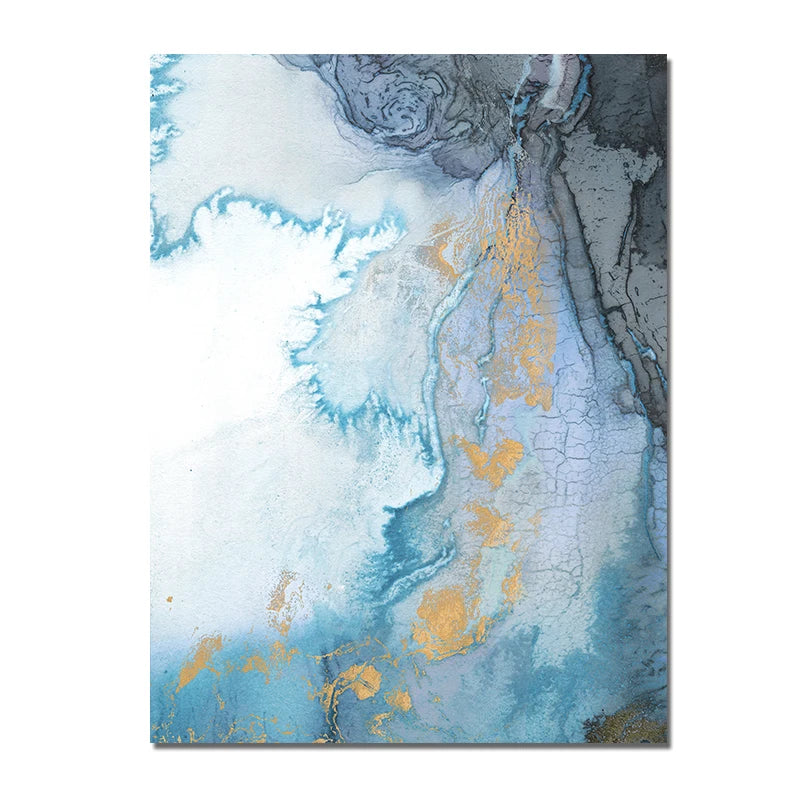 Light Shades Of Blue Golden Liquid Marble Print Wall Art Fine Art Canvas Print Abstract Pictures For Living Room Modern Bedroom Art Decor