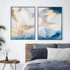 Abstract Gold White Blue Watercolor Posters Modern Wall Art Canvas Painting Print Pictures Living Room Interior Home Decoration