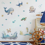 Sea Horse Turtle Whale Wall Ocean Animals Decals Removable PVC Vinyl Wall Sticker For Children's Nursery Room Kid's Playroom Creative Decor