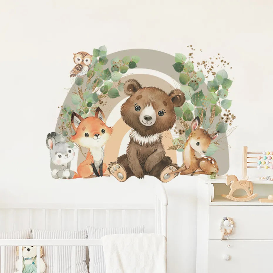 Woodland Animals Garden Rainbow Wall Sticker For Children's Nursery Removable Peel & Stick PVC Wall Decal For Creative DIY Home Decor
