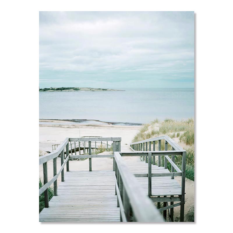 Beach Sea Ocean Poster Wall Art Canvas Painting Bridge Leaves Turtle Seagull Print Vibrant Summer Picture Nordic Home Decoration