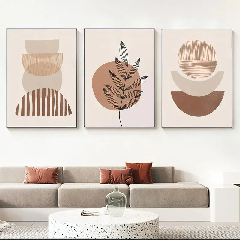 Set of 3 Pcs Abstract Geometric Earthy Tones Minimalist Wall Art Fine Art Canvas Prints Pictures For Living Room Dining Room Neutral Home Decor