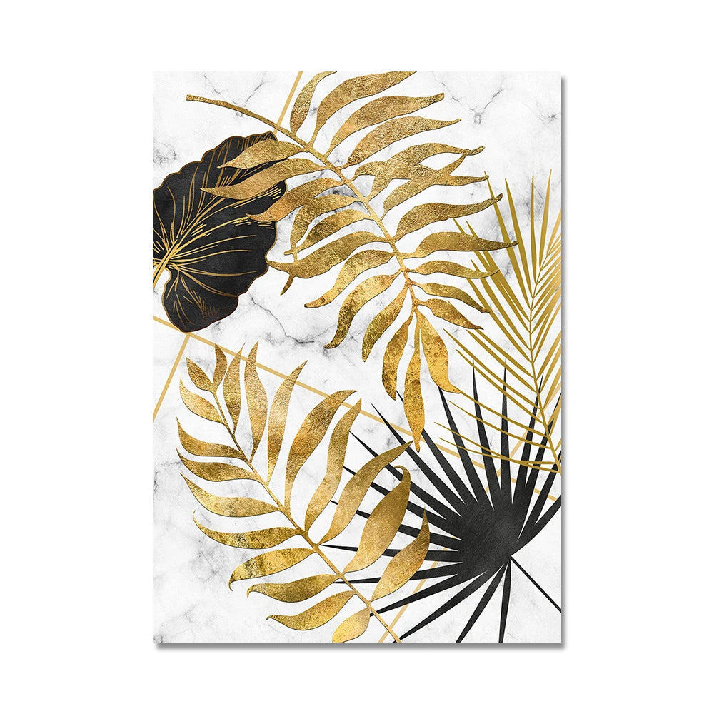 * Featured Sale * Modern Botanical Golden Tropical Leaves Wall Art Fine Art Canvas Prints Pictures For Living Room Kitchen Dining Room Wall Decor
