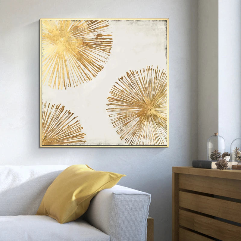 Golden Radial Circular Abstract Wall Art Fine Art Canvas Prints Posters Pictures For Living Room Dining Room Bedroom Art Decor