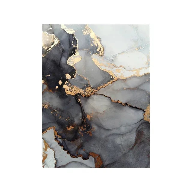 Black Golden Gray Marble Print Wall Art Fine Art Canvas Prints Abstract Pictures For Modern Apartment Living Room Home Office Decor