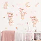Pink Bunny Balloons Moon & Stars Wall Stickers For Kid's Room Removable Peel & Stick PVC Wall Decals For Creative DIY Children's Nursery Decor