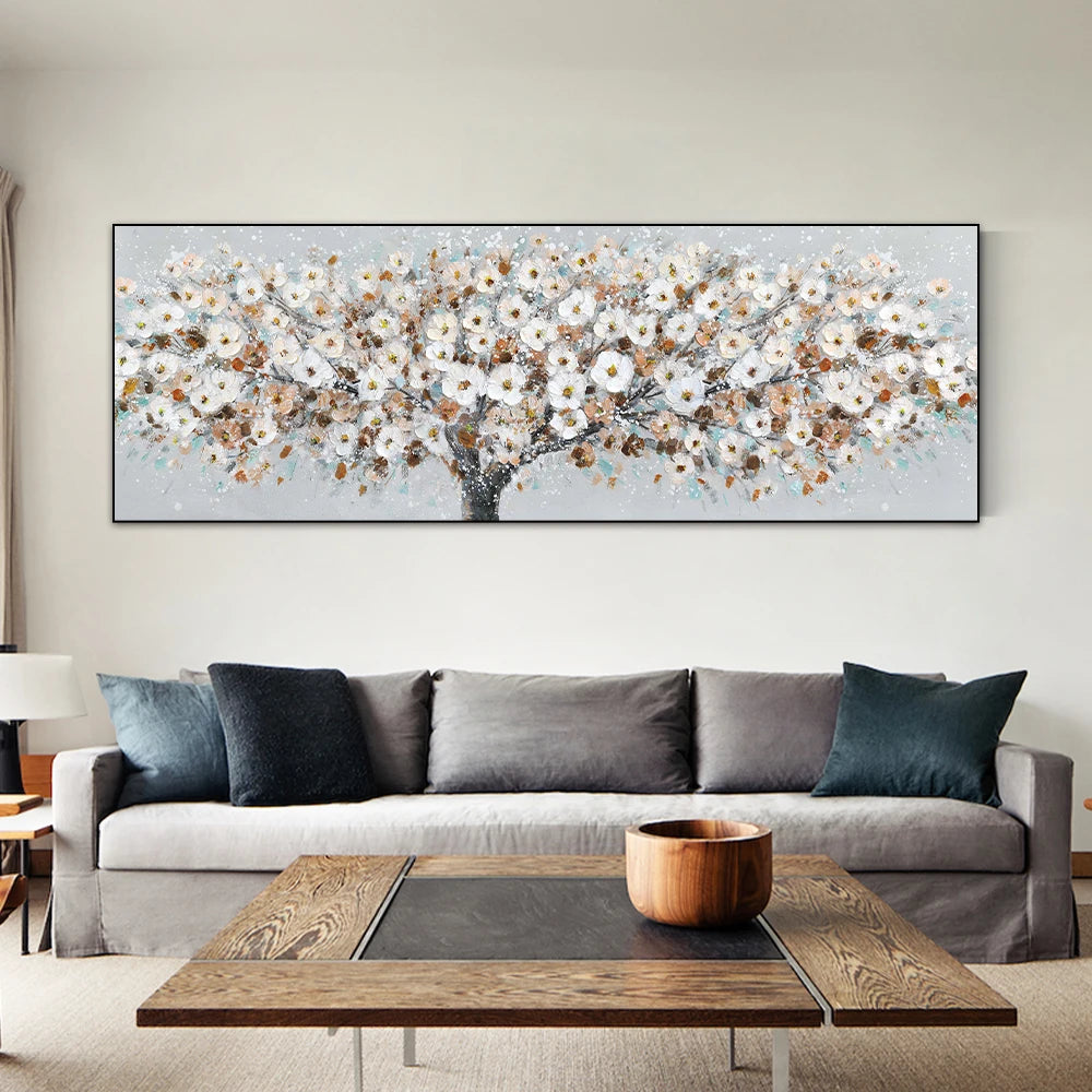 * Featured Sale * Blooming White Floral Petal Tree Wall Art Fine Art Canvas Print Wide Format Picture For Above The Sofa Above The Bed
