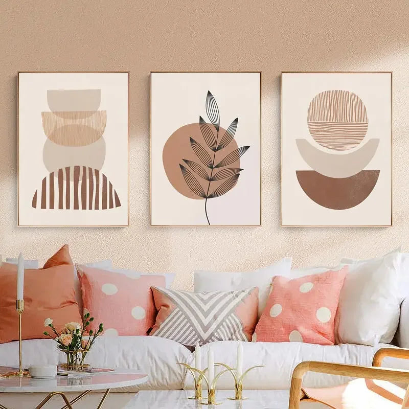 Set of 3 Pcs Abstract Geometric Earthy Tones Minimalist Wall Art Fine Art Canvas Prints Pictures For Living Room Dining Room Neutral Home Decor